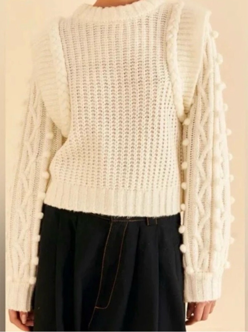 FARM Rio Braided Chunky Knit Sweater - Off-White - Size Small